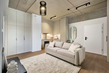 Salon nowoczesnego apartamentu do wynajęcia we Wrocławiu